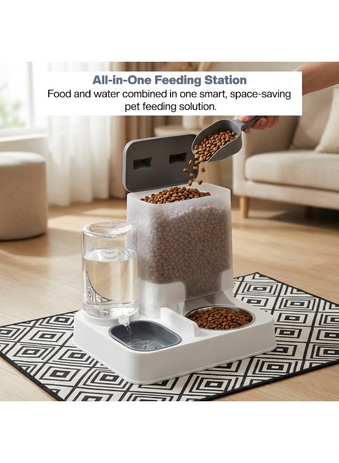 NNC PETS Automatic cat food and water dispenser set, Gravity-fed feeder with Large storage capacity, Stainless steel bowl, and Non-slip base, Suitable for Indoor cats & Small pets, 25 cm (White) - Image 4